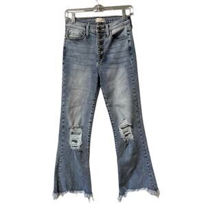 Altar'd State Jeans Women Size 26 Distressed Denim Wide Leg Crop Raw Hem Buttons